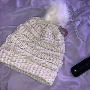 Cream and white hat